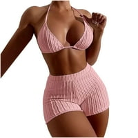 Caveitl bikinis za žene, ženski podijeljeni karoserijski struk Halter Solid Bikinis setovi ružičaste
