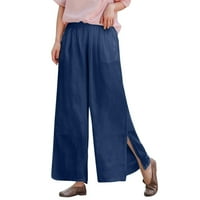 Eguiwyn džep elastični pantalone labavi pamučni i posteljine ženske hlače