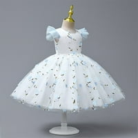 Vedolay Mini haljina Djevojke Cvjetni perla vjenčanica za vjenčanicu Pageant Tulle Party haljina, svijetlo plava 130 8Y