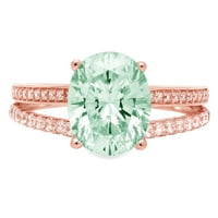 2. CT sjajan ovalni rez simulirani zeleni dijamant 14k Rose Gold Solitaire sa accentima prsten sz 4,75