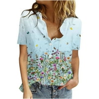 Ženski ljetni vrhovi bluza Žene kratki rukav casual grafički grafički otisci Košulje Henley plava m