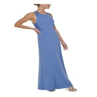 Ženski plavi patentni zatvarač Cross Scuba Crepe bez rukava nakit pune haljine na večernjim rukavima