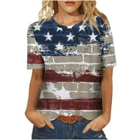 OAVQHLG3B 4. srpnja odjeća za žene Američka zastava Patriotske majice Žene Casual Okrugli vrat Casual