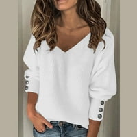 Košulje s dugim rukavima za žene Duga modna labava bluza Ženska V-izrez Čvrsta majica patchwork rukava