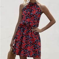 Dyegold sandresses za ženska Ležerna plaža - Ženska midi haljina mock Cvjetni ispis bez rukava bez rukava