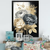 Art DesimanArt Bijela, zlatna i crna ruža Bouquet II cvjetna i botanička uokvirena umjetnička štampa