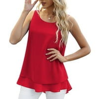Žene Dvostruki sloj šifon ljeto majica bez rukava bez rukava svijetlo lagane ventilacijske vrhove crvena,