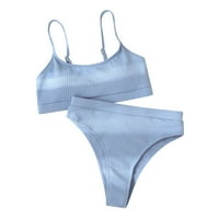 Huachen ženski bikini solidni set kupaći kostim dva napunjena grudnjaka kupaće odjeća, plava L