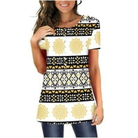 Womens Westen etničke geometrijske košulje Crewneck kratki rukav Pointiističke tuničke modne majice