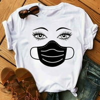 Dame vrhovi i bluze Ženska modna tiskana Plus size Crew Crt Majice Kratki rukav Grafički tee Tors Black
