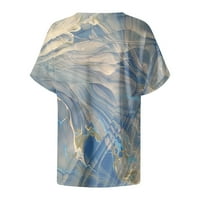 Tking modni ženski kratki rukav s kratkim rukavima plus veličina majica Ljetne casual tiskane vrhove za žene plavo l