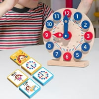 Drveni igrački sat, reverzibilne vremenske kartice Naučite da se kaže o vremenu Montessori Drveni sat