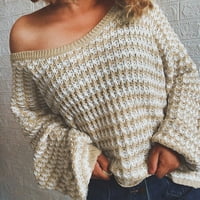 Kpoplk Ženski džemperi V izrez Ležerne prilike dugih rukava Trendy Fall Odeća pulover Khaki, S
