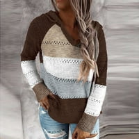 Modni ženski povremeni patchwork V-izrez dugih rukava s kapuljačom džemper za bluze