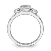 Čvrsti sterling srebrni sloj dvostruki okrugli akvamarine plavi marš dragi kamen i dijamantni prsten