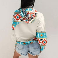 Duks popusta za ženske pulover džepa na vrhu vrhova Weatern Vintage etnička grafika Ispis dugih rukava