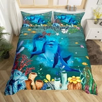 Dolphin King Duvet Cover Cartoon Sea Set za posteljinu za životinje Ocean Ribe Coral Sea Life Umforter