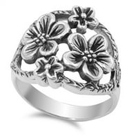 Vintage Antiqued cvjetni cvjetni filigranski prsten sterling srebrna pojas nakit ženske žene veličine 5