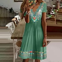 Ženske haljine etničko stil Ispiši labave elastične šarene haljine teen ljetne haljine, zelene 2xl