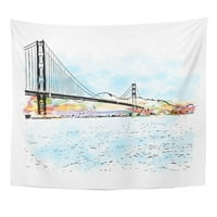 Plavi most Vodenicolor Sketch Sketch Golden Gate San Wall Art Viseći tapiserija Početna Dekor za dnevni