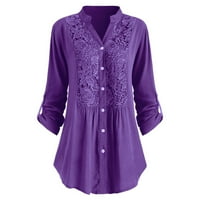 Ljetni vrhovi za žensku plus veličinu bluza V-izrez s dugim rukavima, purple 5xl