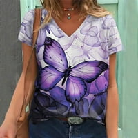 Bazyrey Womens V-izrez Ženski kratki rukav Grafički otisci Bluze Casual Tunic Košulje Purple 2xL