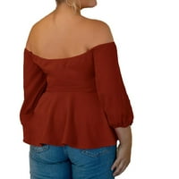 Ženska rub smeđa ravnica sa ramena Elegantne rukave plus veličine Bluze