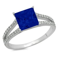 2.44ct Princess Cut simulirani plavi safir 14k bijeli zlatni angažman za angažman prsten veličine 8,75