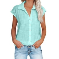 Majice Mchoice Plus za žene Ljetne vrhove Ležerne prilike pamučne posteljine kratkih rukava Majica Labavi fit gumb dolje reverske bluze u boji