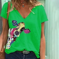 Ljetni vrhovi za žensku casual moda labava majica s V-izrezom tiskani vrhovi kratkih rukava