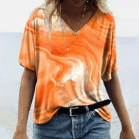 Ženske vrhove modne majice kratki rukav V-izrez cvjetna labava bluza s-3xl narančasta