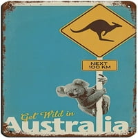 Vintage Retro World Travel Australia Get Wild, Koala Retro Poster Metal Sit Line Chic Art Retro Željezorstvo