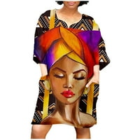 Haljine za žensko čišćenje, ženska modna afrička vintage print srednji rukav V izrez casual mini haljina