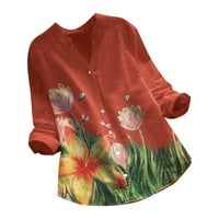 Majice za žene Ležerni cvjetni cvjetni print dugih rukava V-izrez bluza Dugme Majica top bluza Top bluza