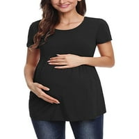 Niveer ženske kratkih rukava za trudnice za trudnice prugasti okrugli vrat majica casual labavi mekani