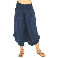 Ženske hlače široke noge, elastične pamučne posteljine od pamučne struke Casual Comfort joga pantalone