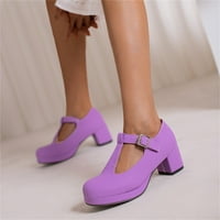 Dame Fashion Solid Boja koža u obliku kopča okrugla stopala gusta cipele s visokom petom, ljubičasta