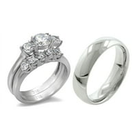 Njegov njen od nehrđajućeg čelika Kamen vjenčani prsten set muns veze veličine W10m10