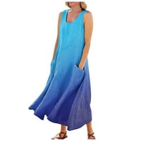 Ležerne haljine za žene Žene Ležerne prilike Komforni gradijentni prinkt pamuk Džepne haljine tamno plava 5xl
