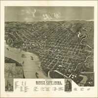 24 X36 Galerija poster, perspektivna karta Siou Cityja, Iowa. 1888