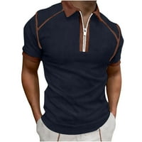 Muški casual zip up majice Ljeto kratki rukav Patchwork V izrez Solid boja Majice Lagani trendy Regular