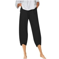 Dyegold Women Capri hlače Pamučna posteljina povremena elastična šargla šarga šarga šarke hlače hlače hlače za dame ljeto