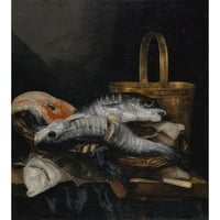 Abraham van Beyeren Black Modern Framed Museum Art Print pod nazivom - mrtva riba