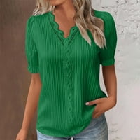 Žene ljetne vrhove Pulover kratki rukav V-izrez Čvrsta bluza zelena 5xl