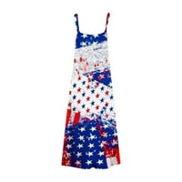 Četvrti jul haljina za žene Dan nezavisnosti Srednji struk V-izrez Stripe bez rukava Slim plaža Duga