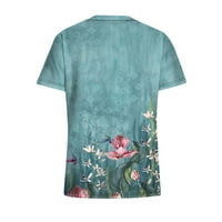 Ženski vrhovi V-izrez cvjetna bluza Radna odjeća Dame Ljetni tunic vrhovi kratkih rukava moda cyan 2xl