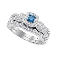 Veličina 5. - 10k bijelo zlato okruglo Plavo Diamond Milgrain Bridal Wedding Angažman prsten set CTTW