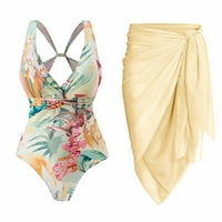 Ženski jednoga i kupaće kostim s plažom Cover up suknja Sarong Retro cvjetni print Monokini set dva