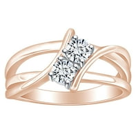 Carat Okrugli bijeli prirodni dijamant dva kamena obilaznica za vjenčani prsten u 14K pućim ružama zlatna
