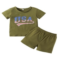 Bomotoo Toddler Hotsas setovi kratkih rukava ljetni odjel posada za vrat Outfit Okrugli ovratnik majica + mini hlače Odjeća zelena
